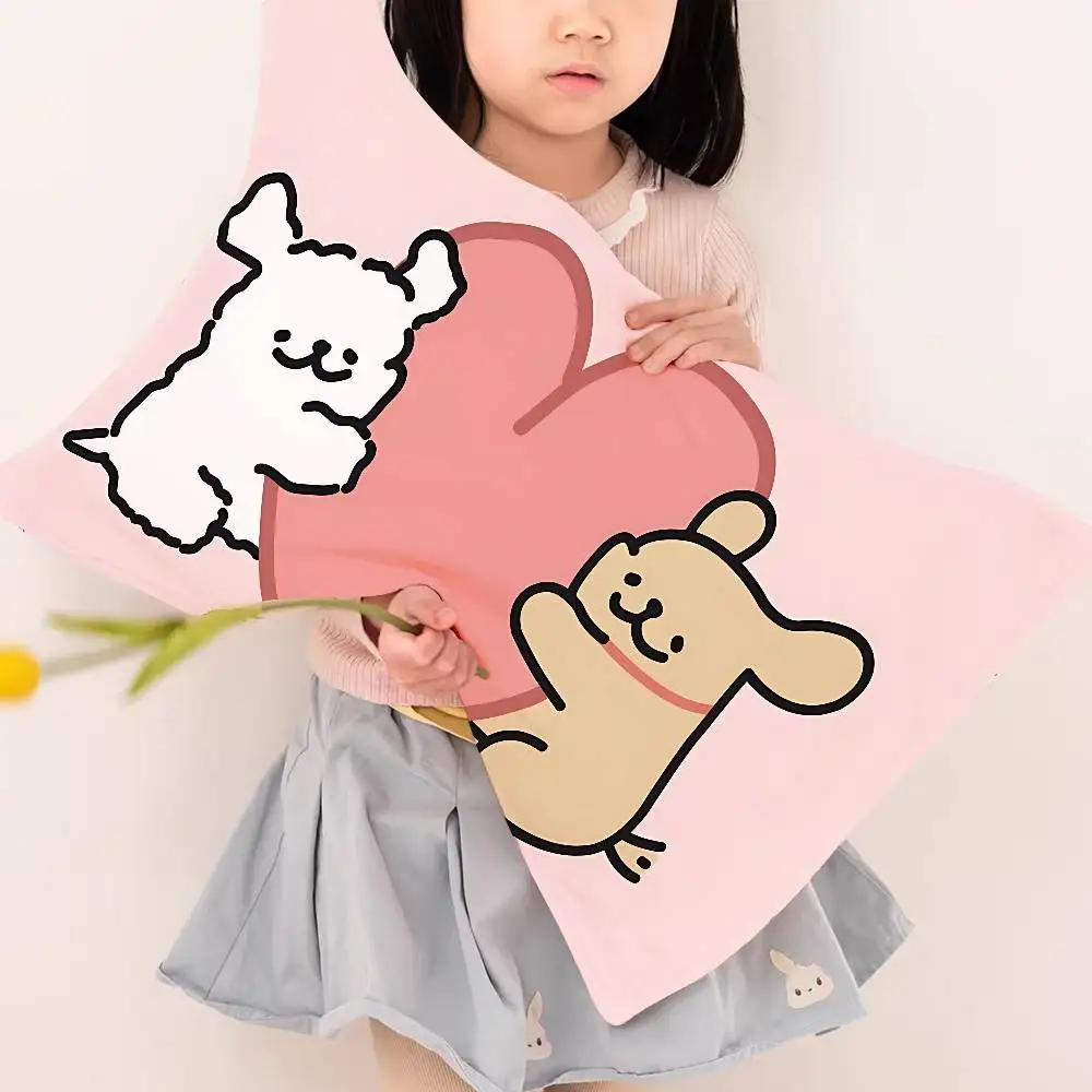 Cute Cartoon Line Dog Quick-Dry Polyester Pillowcase for Adult Women, Anti-Oil, Non-Slip, Sweat-Absorbent, Home Use