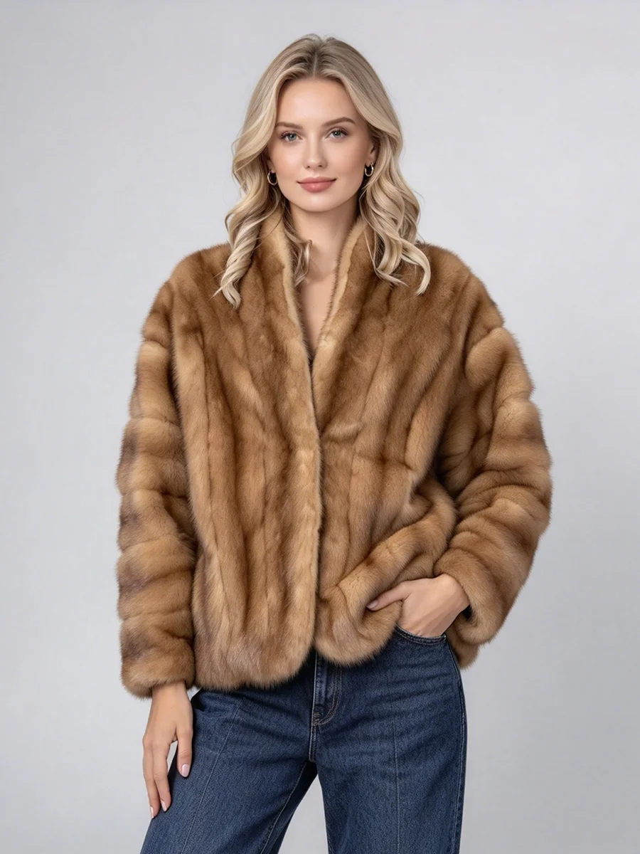 LIMO Women V Neck Faux Mink Fur Jacket Loose Short Plush Coat Winter Warm Luxury Lady Furry Outerwear
