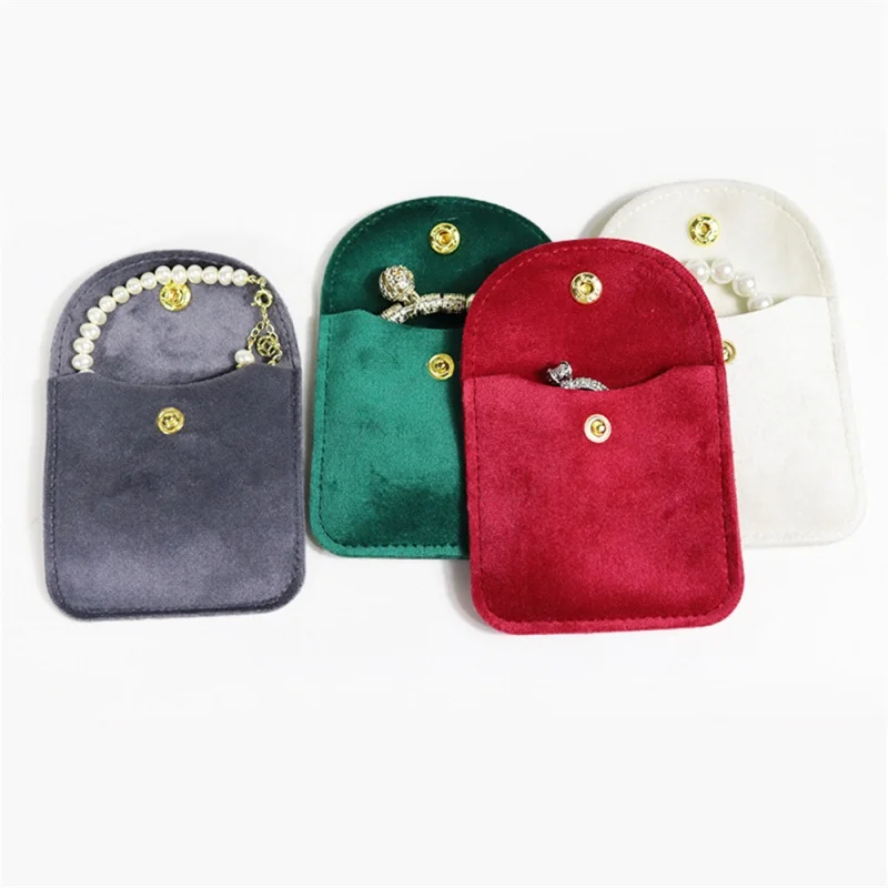 High Quality Velvet Jewelry Bag Snap Button Packing Bag Soft Velvet Pouch Portable Ring Earring Necklace Bracelet Storage Bag view 4