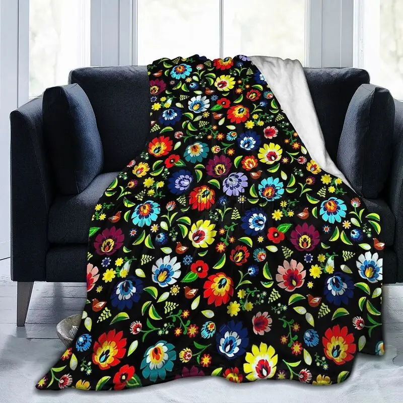 Poland Polish Floral Folk Art Flower Blanket Lightweight Warm Cozy Fluffy Flannel Fleece Throw Blanket for Bed Sofa Couch Travel