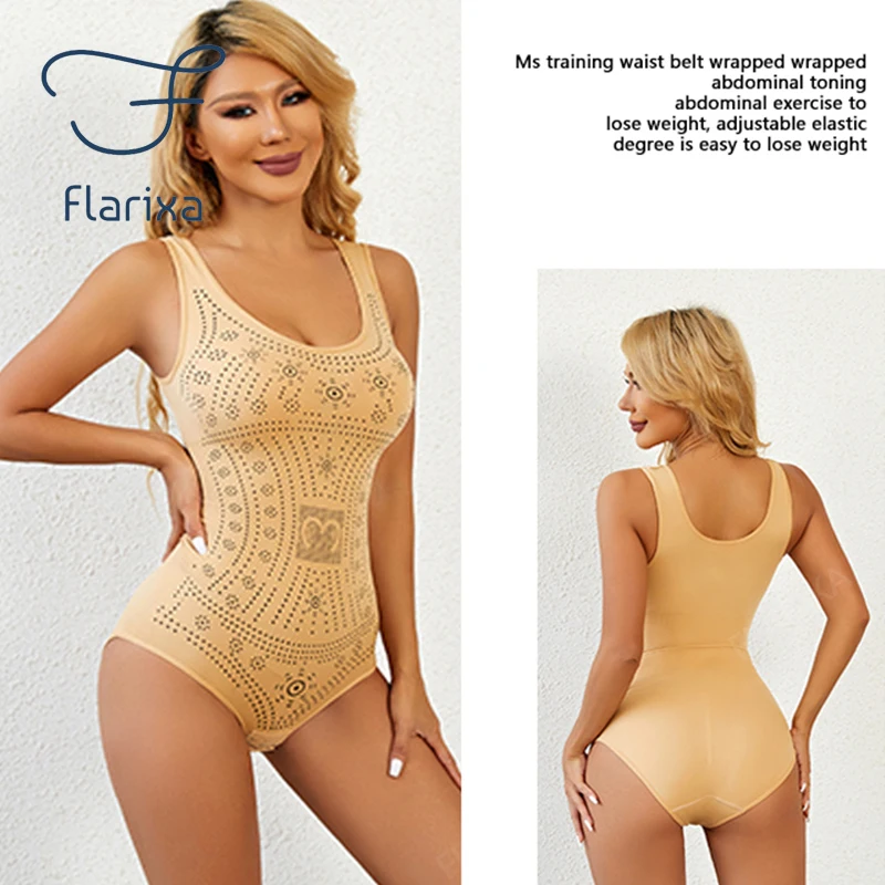 Flarixa Seamless Tummy Control Bodysuit Printed Large Size Shapewear Belly Slimming Body Shaper Corset Underwear Women Tank Top