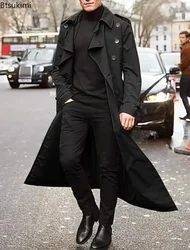 2024 Mannen Lange Trenchcoats Jas Lente Herfst Mode Nieuwe Solid Slim Windscherm Uitloper Elegante Mannen Business Party Overjassen