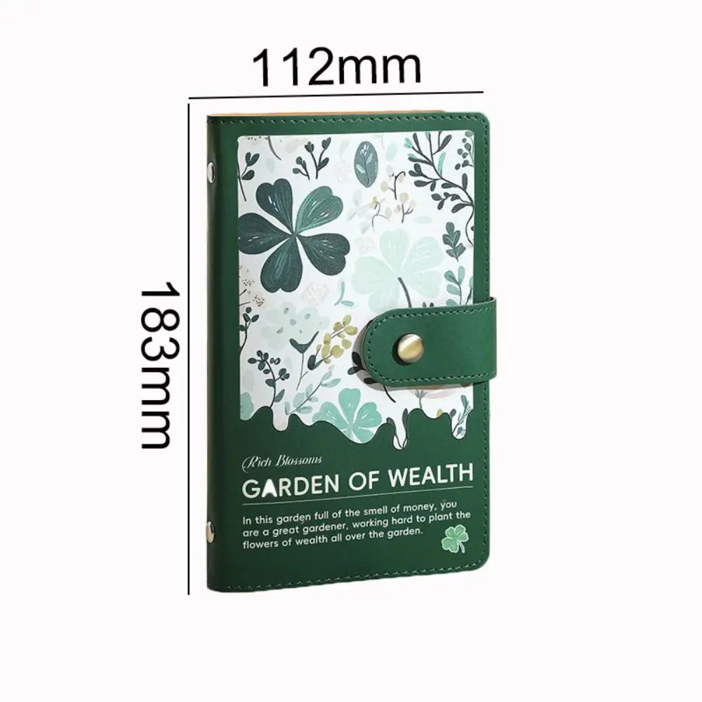 Leather 100 Envelopes Saving Money Binder Refillable Flower Printed Money Challenge Book Loose-leaf Magnetic Buckle