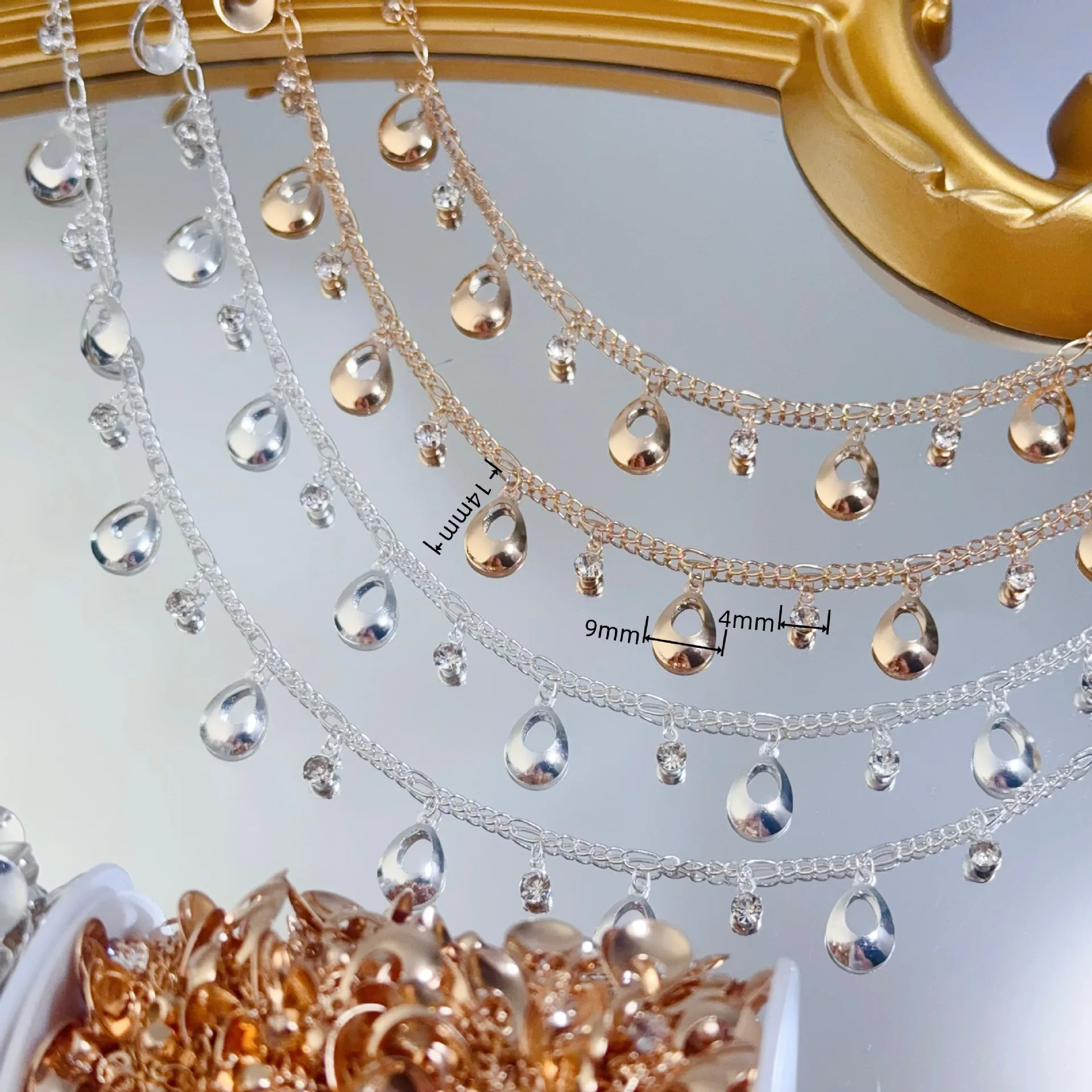 0.5M/1M/2M Vintage Copper Star Waterdrop Hollow Chain with Glass Rhinestone for Jewelry Making DIY Necklaces Bracelets Findings image 3