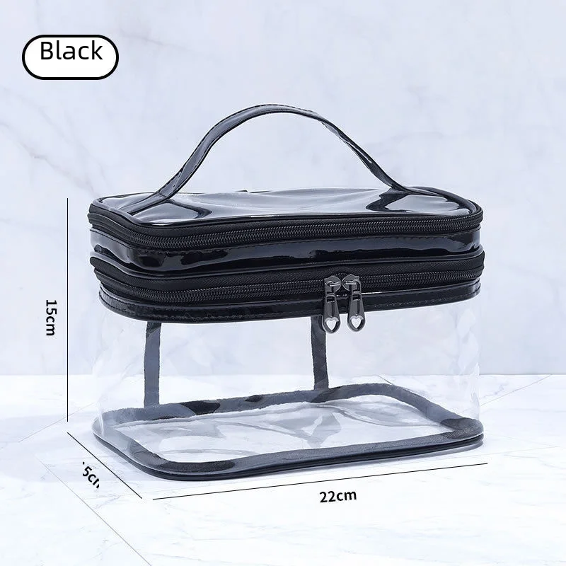 Bolsa de cosméticos transparente de doble capa, bolsa de almacenamiento de artículos de tocador de viaje impermeable con separación en seco y húmedo de gran capacidad, de mano