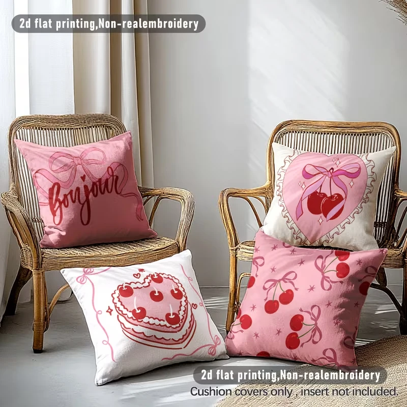 VIKAMA French Sweetheart Cherry Cushion Cover Girlish Bedroom Dormitory Pillowcase Living Room Sofa Cushion Cover Home Decor