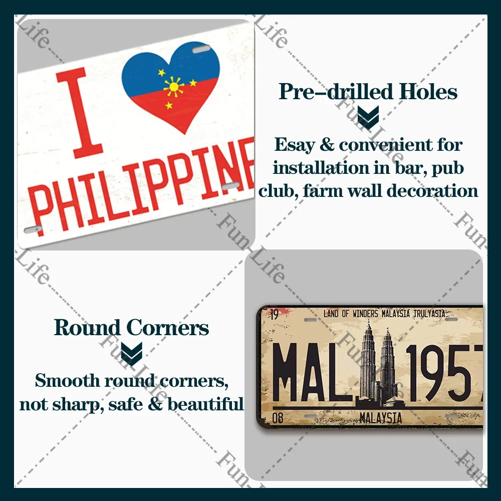 Country Vintage Metal Sign Tin Plate Flag Signs License Plate Home Decor Wall Malaysia/Philippine/Singapore/Thailand Poster