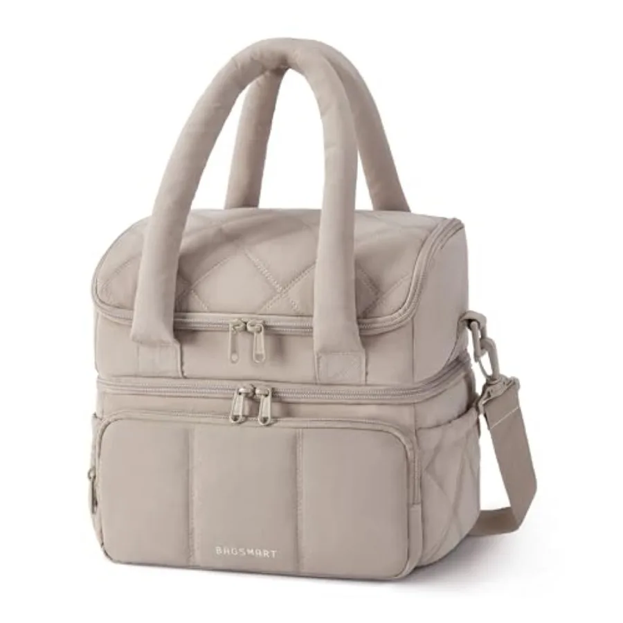 

Lunch Bag Women, Double Deck Insulated Lunch Box, Quilted Puffer Lunch Tote, Leakproof, Durable and Reusable Large Lunch Cooler