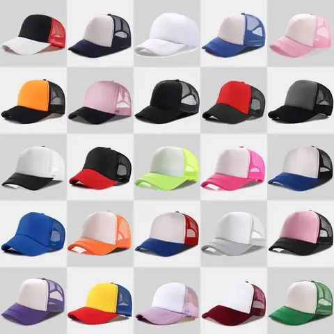 Unisex Cheaper 5 Panel Trucker Hat For Adult Summer Net Baseball Cap Men Women Sponge Mesh Adjustable Sun Hat Visor