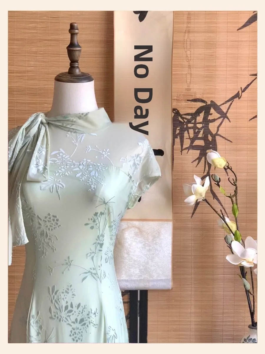 

een Tea New Chinese Sle een Improved Daily Elegance Elastic Slimming Embroidery Gentle National Wind Dr