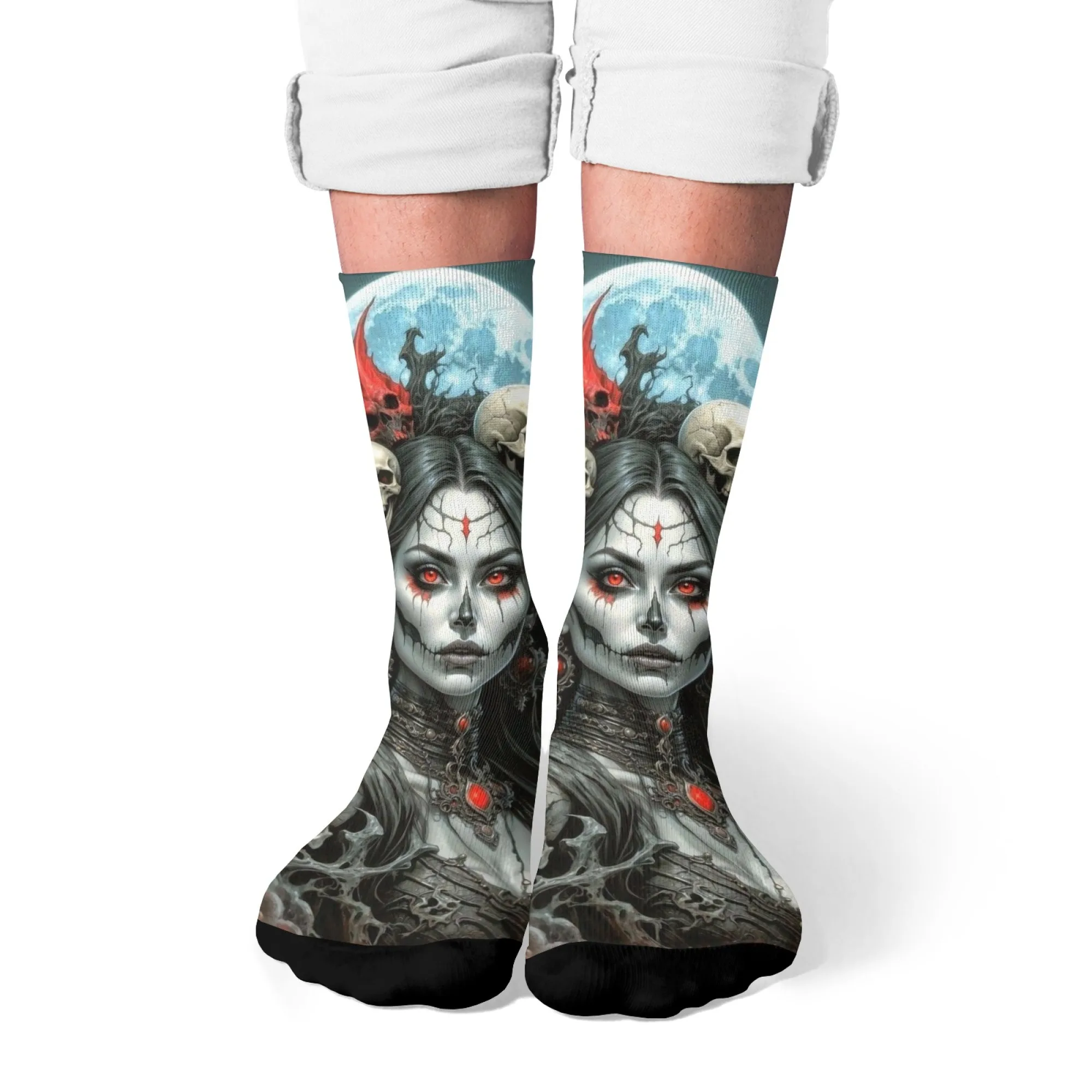 Dark Night Skull Demon Socken Retro-Stil Harajuku Street Hip-Hop Trend Socken Neuheit Interessante Kompressionssocken Urlaubsgeschenk
