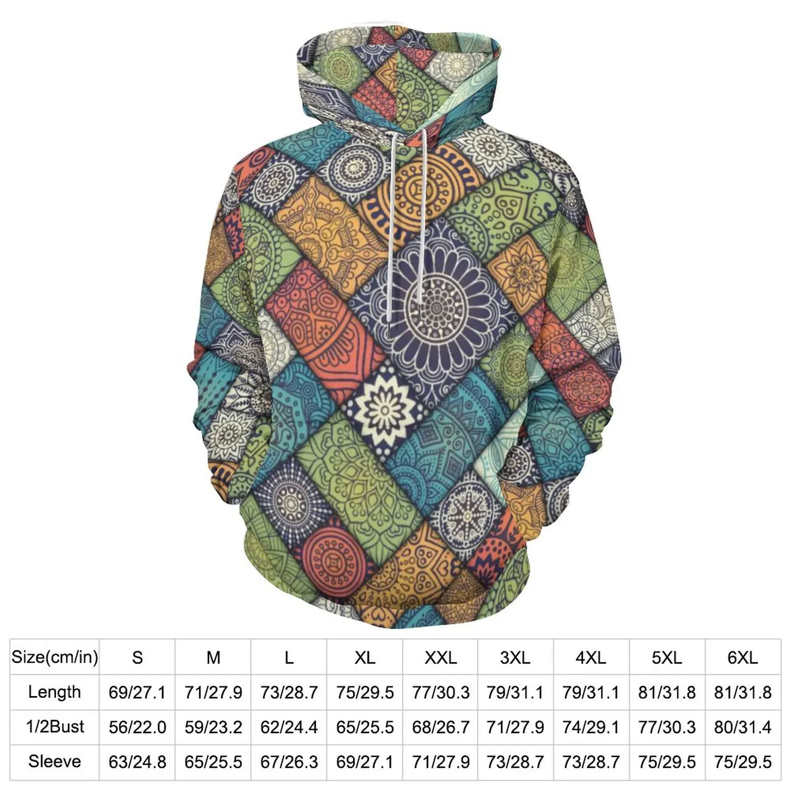 Retro Mandala Casual Hoodies Men Elegant Diagonal Floral Aesthetic Hooded Sweatshirts Winter Long Sleeve Fashion Oversize Hoodie