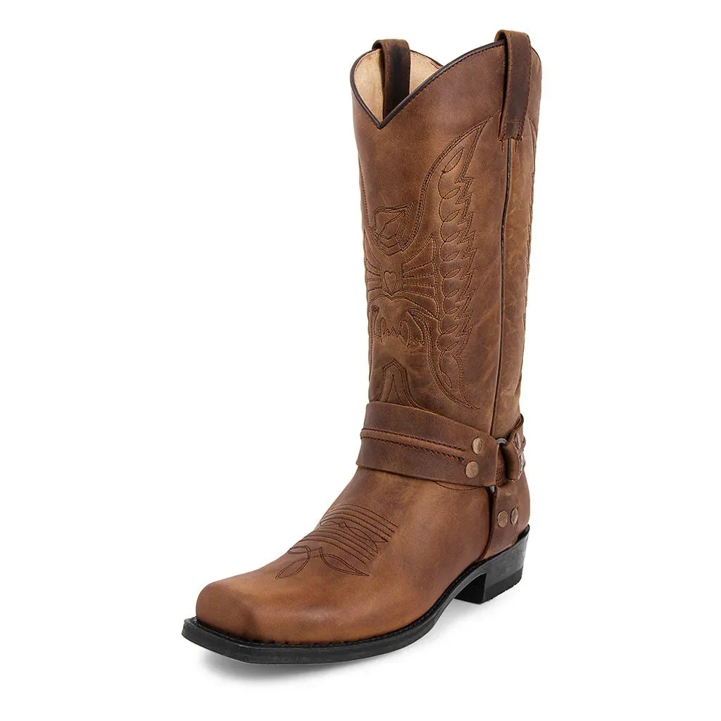 Botas vaqueras de lujo para hombre, zapatos de caballero Vintage, Botas de cuero bordadas de tacón medio para motocicleta, Botas casuales West,