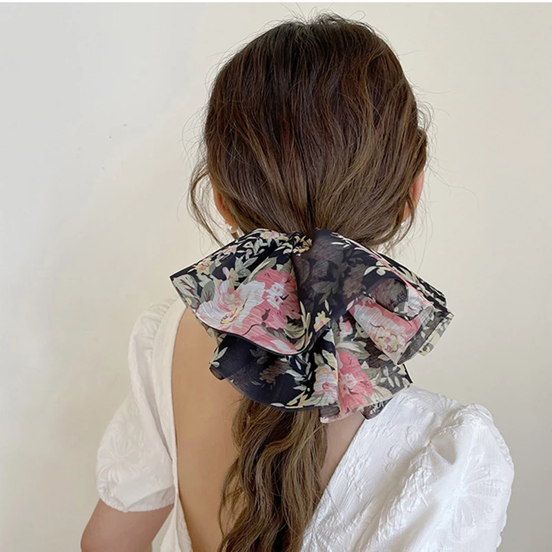 New Korean Ins Fashion Oversize Large Elastic Hair Band Flower Pattern Hair Scrunchies For Woman Girls Hair Accessories