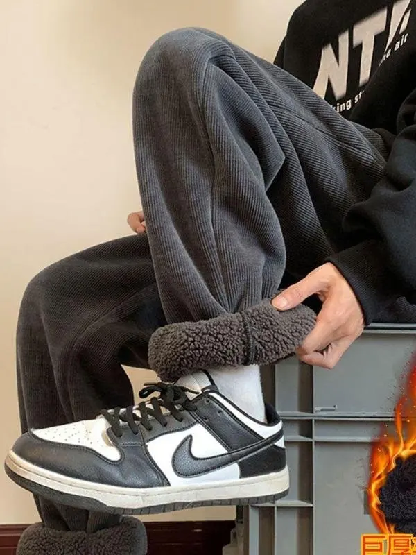 

Мужские вельветовые спортивные брюки с начесом, свободные, с манжетами, повседневные, осенне-зимние, модные, универсальные, свободного кроя