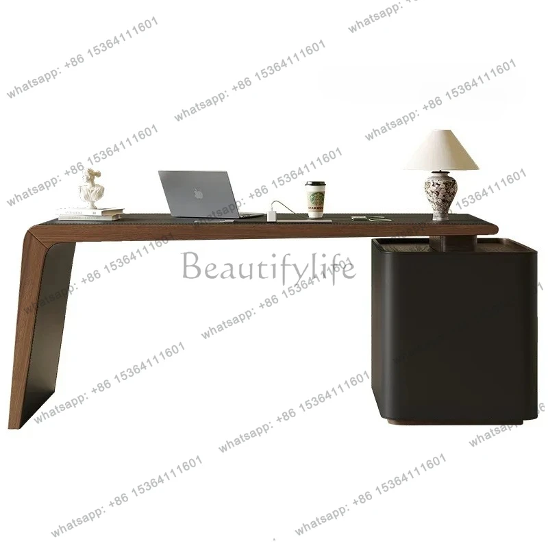 

Retro style saddle leather desk Italian minimalist living room one-letter writing workbench desk