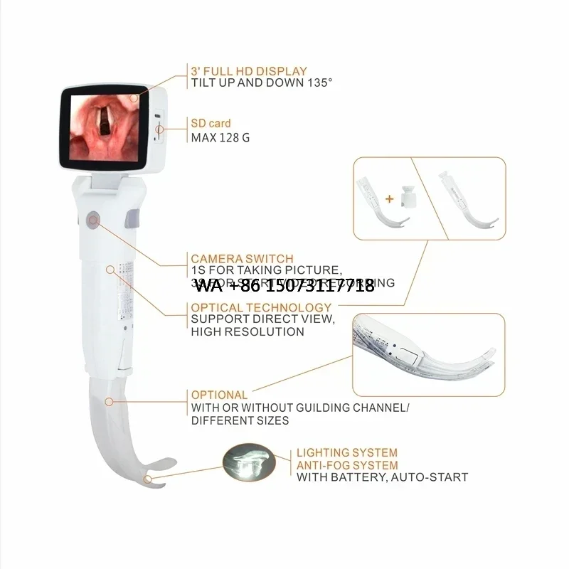 

Laryngoscope vidéo optique numérique bidirectionnel, 3 pouces, usage hospitalier, médical, 6 tailles, Instrument vétérinaire,
