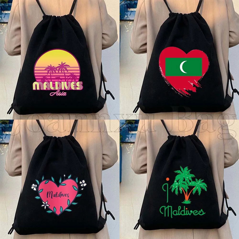 

Летний пляжный рюкзак-мешок с флагом и картой Мальдив, холщовая сумка на шнурке, спортивный мешок для футбола, хлопковый рюкзак-мешок