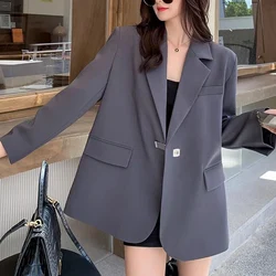 Fashion Lapel Button Pockets Solid Color Blazer Women's Clothing 2024 Spring Autumn New Loose Casual Tops Office Lady Blazers