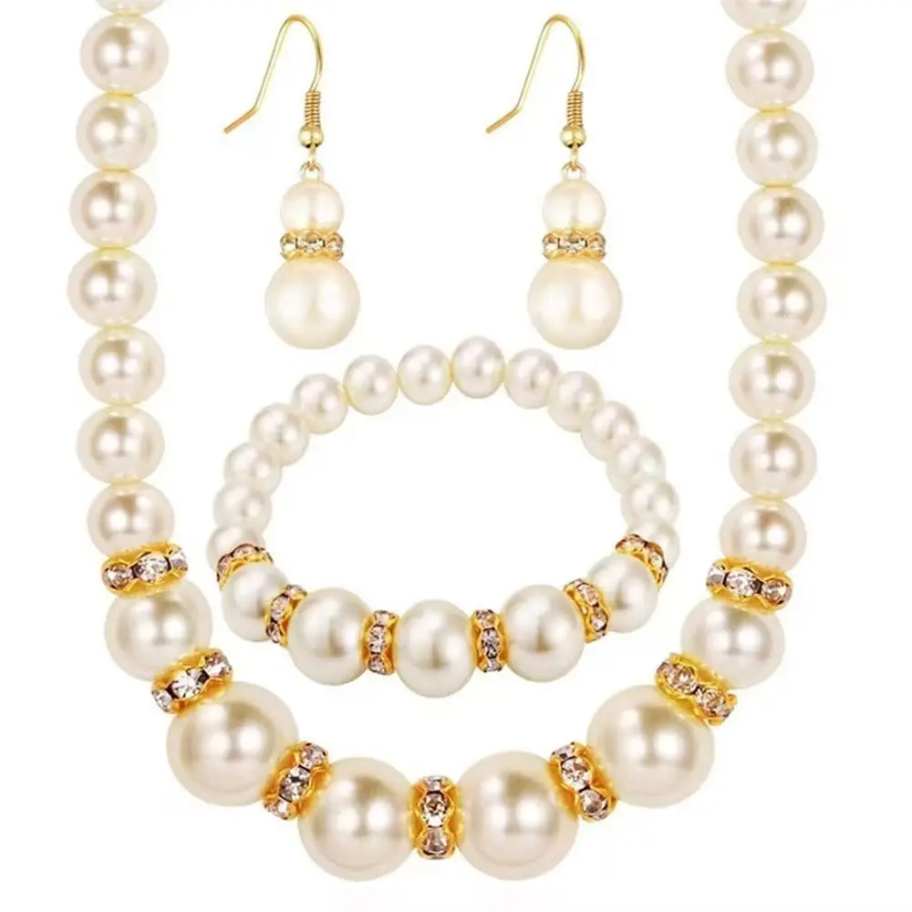 4Pcs/Set Elegant Simulated Pearl Jewelry Set Long Luxury Earrings Bracelet Simulated Pearl Bridal Wedding Jewelry Jewelry Gift