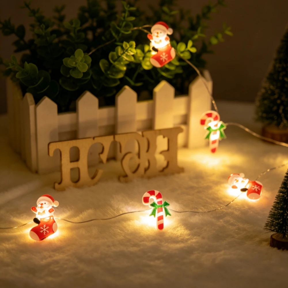 1PC 2M20LED Christmas Gingerbread Man Copper Wire String Lights, Santa Claus Fairy Lights, for Indoor Christmas Tree Home Decor