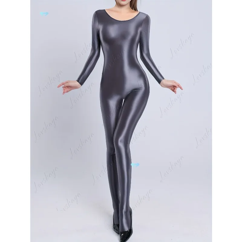 

Блестящий комбинезон-боди с длинными рукавами для женщин, из блестящего атласа
