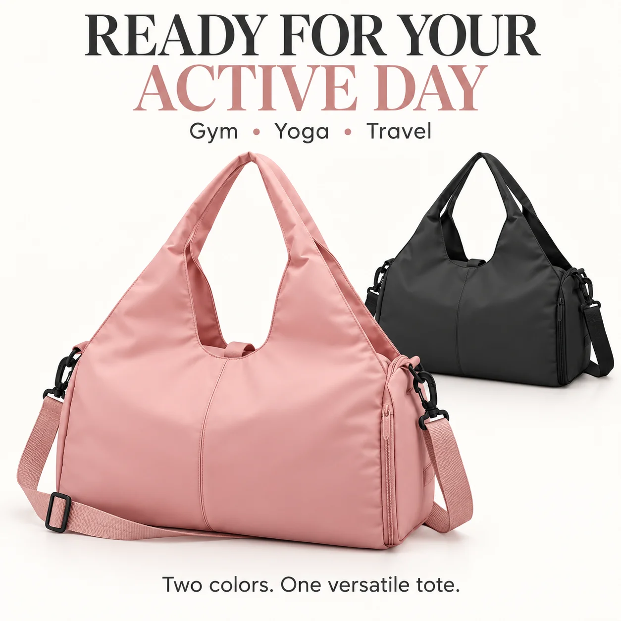 Gym Tote Bag with Shoe Compartment, Wet Pocket & Yoga Mat Straps, Oxford Fabric Shoulder Bag for Fitness, Sports and Travel