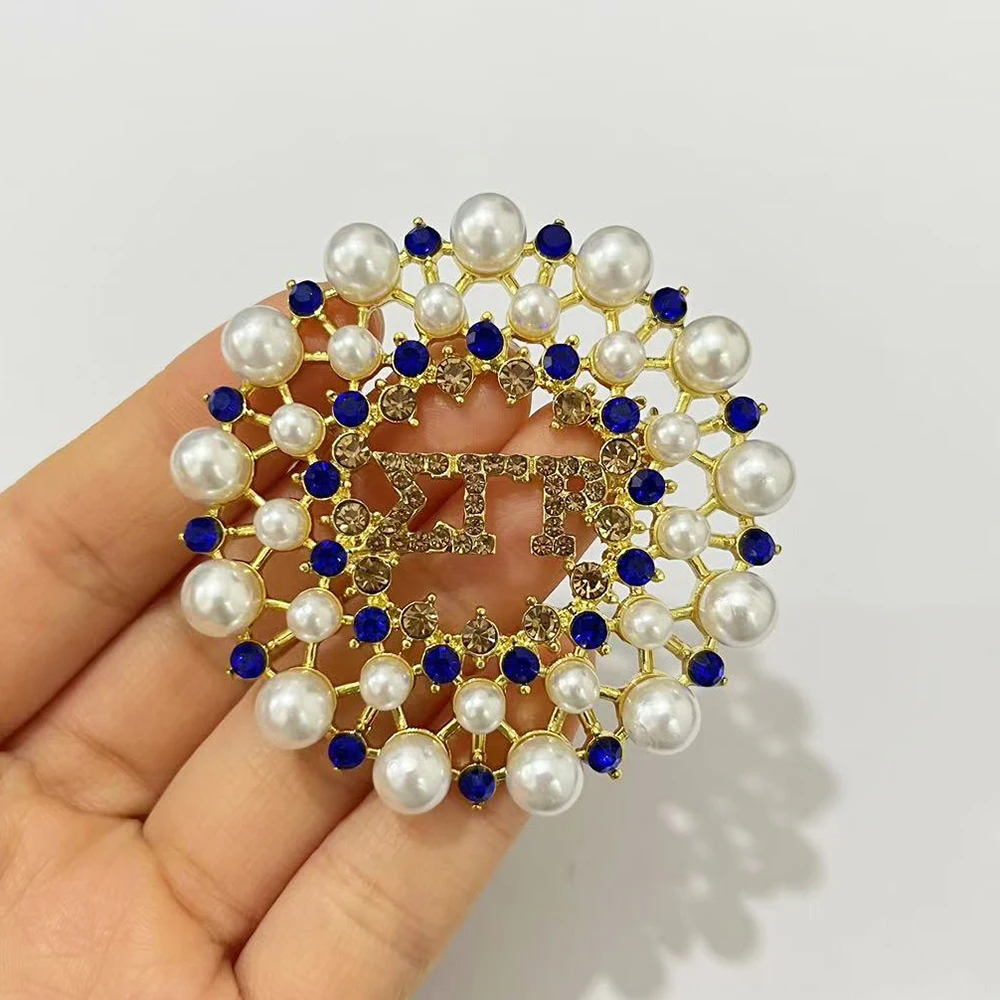 SGRho Pearl and Rhinestone Circle Brooch