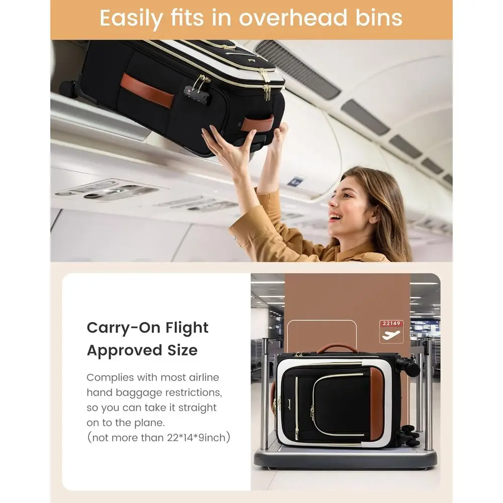 22 Inch Airline Approved Large Softside Spinner Suitcase with TSA Lock, 49L Capacity for Travel