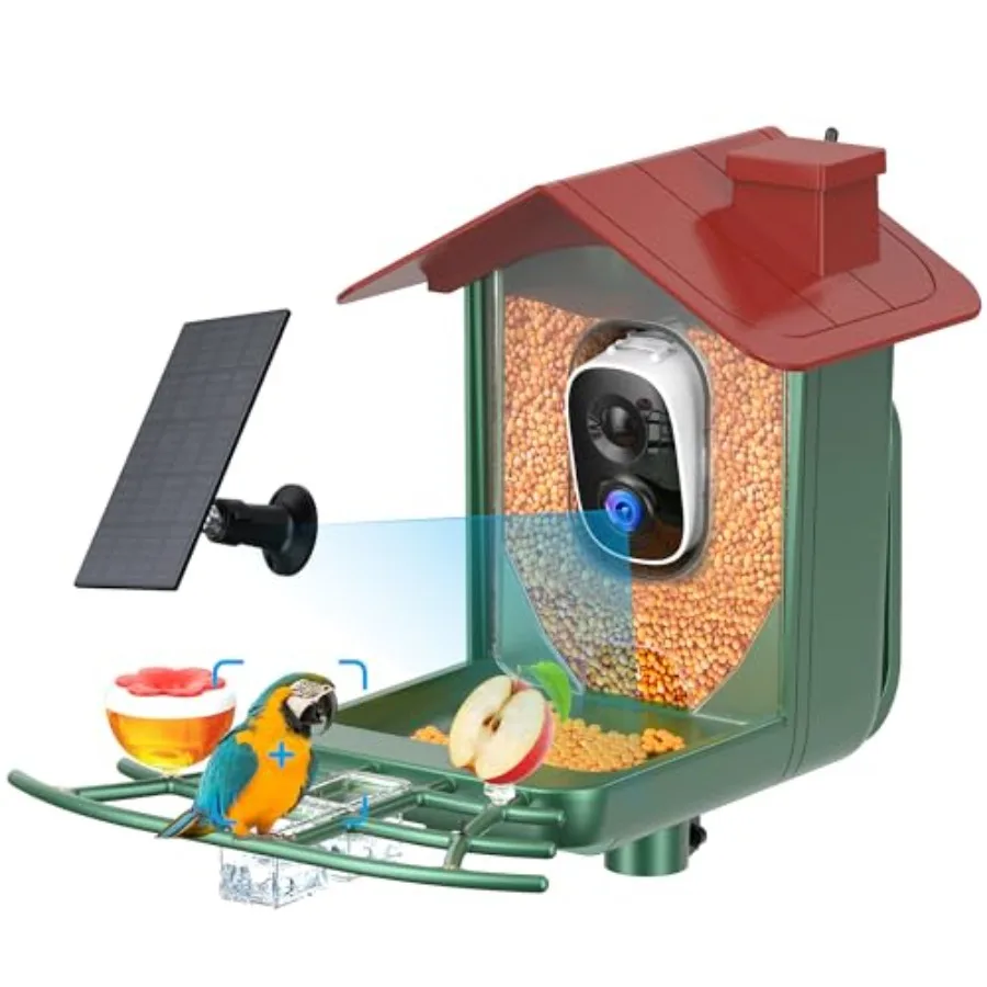 

Smart Bird Feeder with Camera Outdoor: Solar Birdfeeder Cam for Outside Garden - 2K HD Live Video Camera AI Recognition Visible