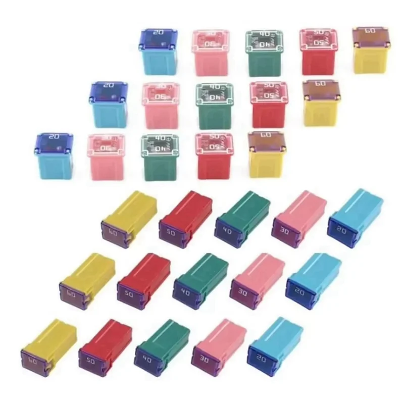 

AB41-30Pcs Box 20A-60A PAL Fuse Mini Copper Long Female Fuse Fuse Kit Mini Square Fuse,Car Fuse Combination Set