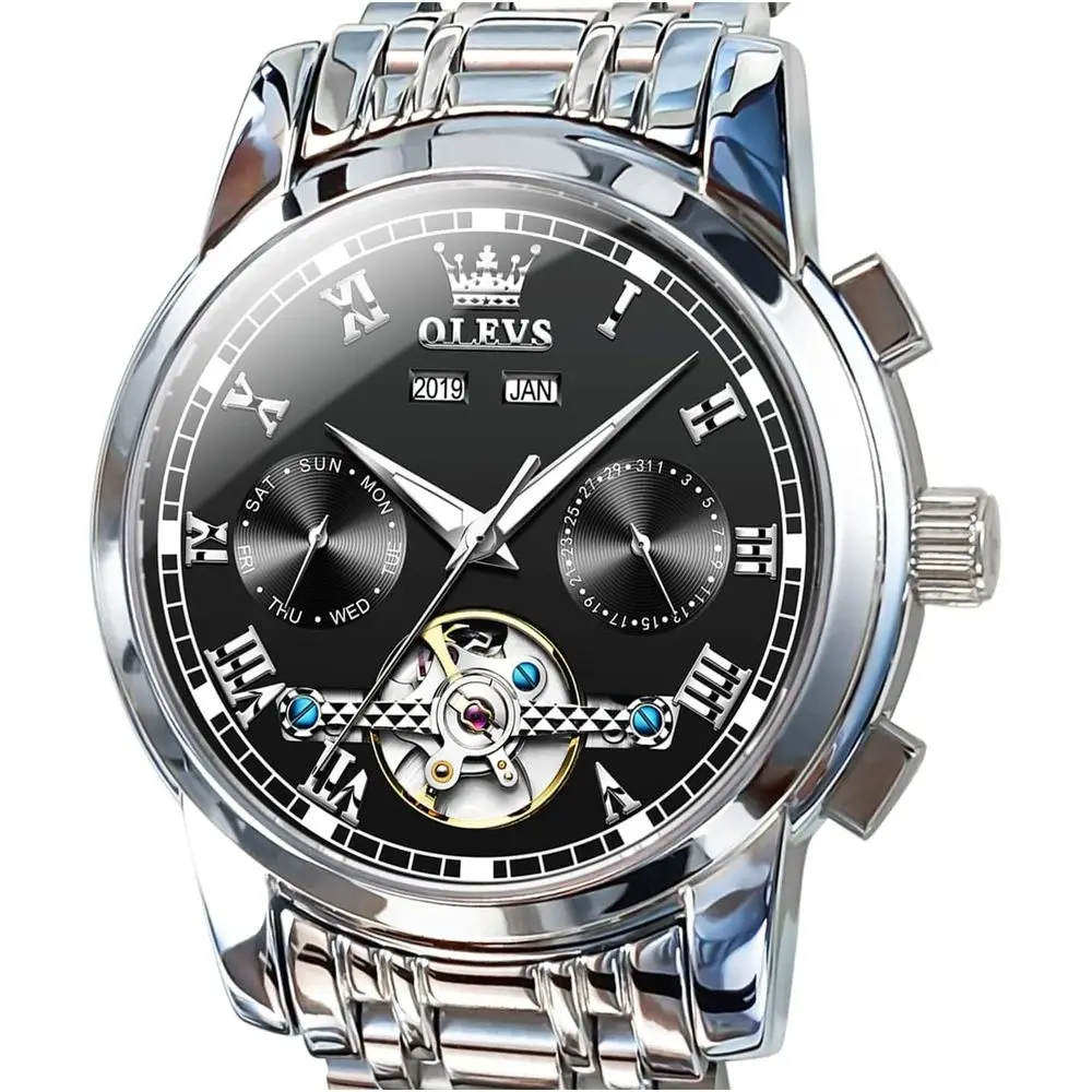 

Мужские автоматические механические наручные часы OLEVS с турбийоном, водонепроницаемые, из нержавеющей стали, светящиеся, класса люкс