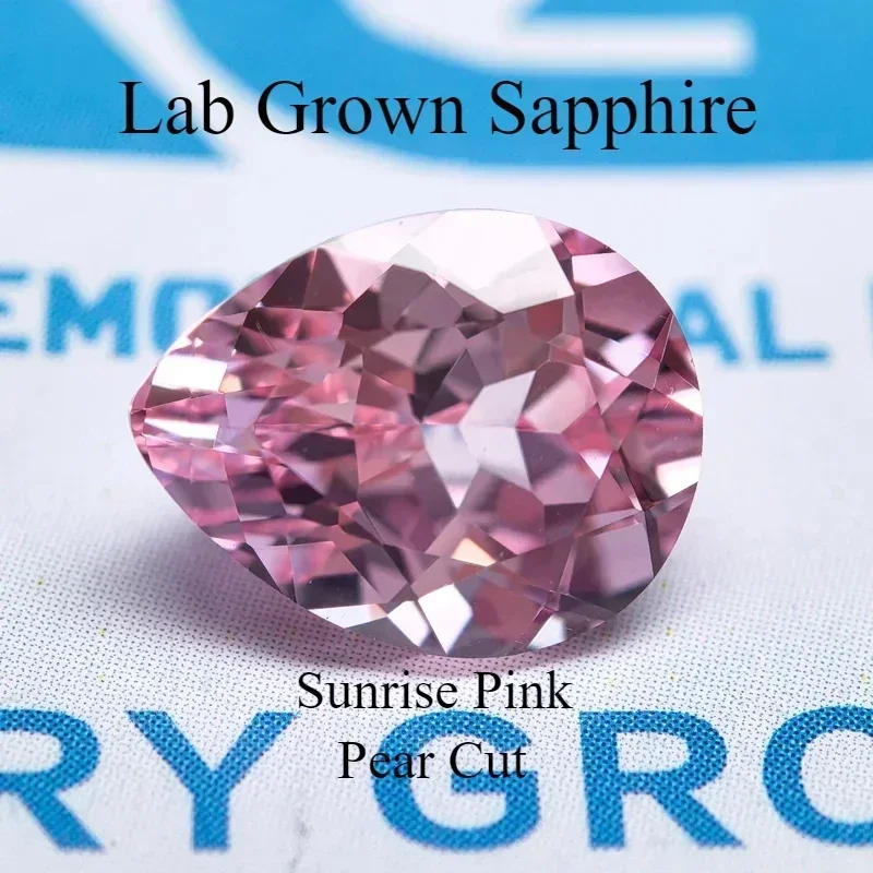 

Wholesale Lab Grown Sapphire Pear Shape Sunrise Pink Color VVS1 Gemstone Beads for Diy Charm Jewelry Making Selectable Certific