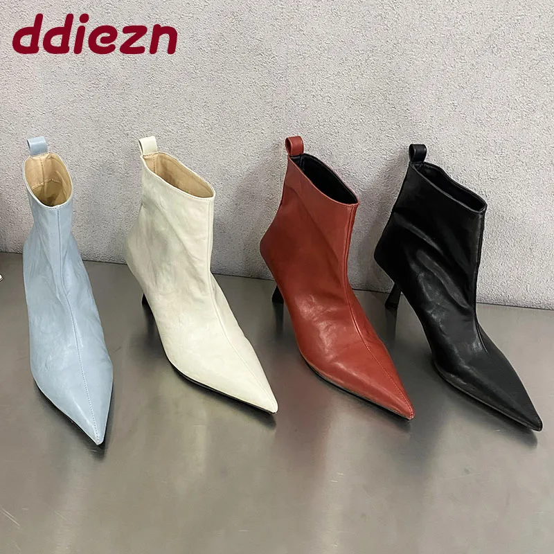 

Женские эластичные ботильоны без шнуровки, модные женские современные короткие ботинки с острым носком на каблуке, женские туфли-лодочки