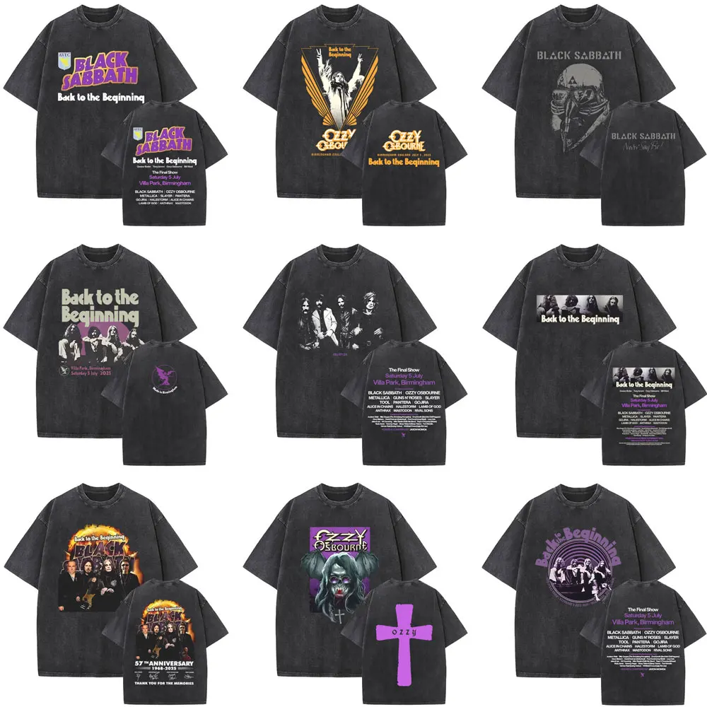 

Washed Vintage Rock Band Black Sabbath Ozzy Osbourne Back To The Beginning T-shirts Men Women Casual Oversized Street T Shirts