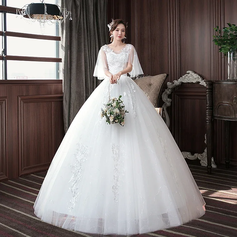 Customized Wedding Dresses Lace Up Bride Short Sleeve Luxury Plus Size Wedding Dress Vestidos De Novia Bridal Princess Dresses