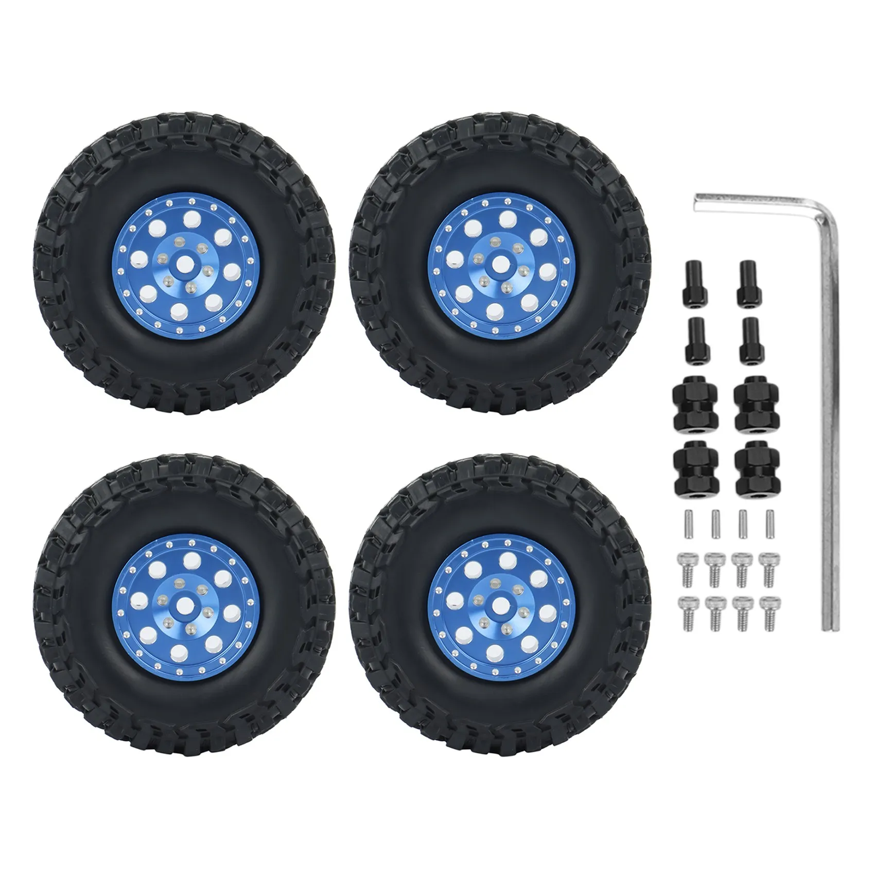 4PCS 1.0 Metal Beadlock Wheel Rims Tires Set with Hex Adapter for 1/24 RC Crawler Car Axial SCX24 90081 Upgrade Parts