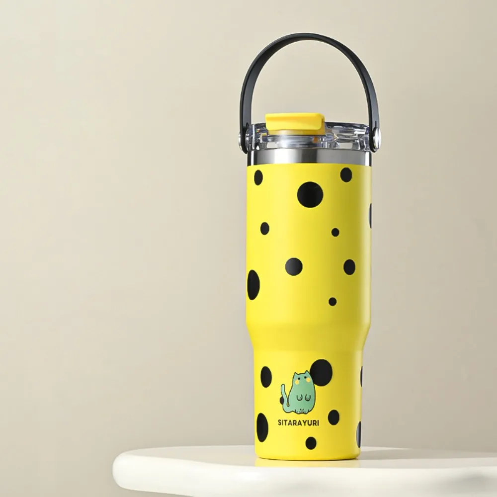 

Cartoon Prints Insulated Water Bottle 900ML with Handle Straw Travel Coffee Mug Stainless Steel Cold Insulation Vacuum Flask