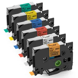6-Pack Compatible Brother P Touch Label Tape TZe TZ Tape 12mm 0.47 Laminated Label Maker Tape for Brother Ptouch PT-D210 PT-H110
