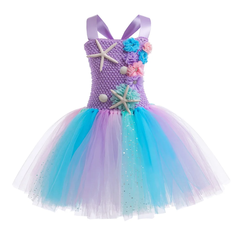 Girls Mermaid Tutu Dress Ocean Themed Birthday Party Princess Dresses Halloween Costume for Kids Vestidos