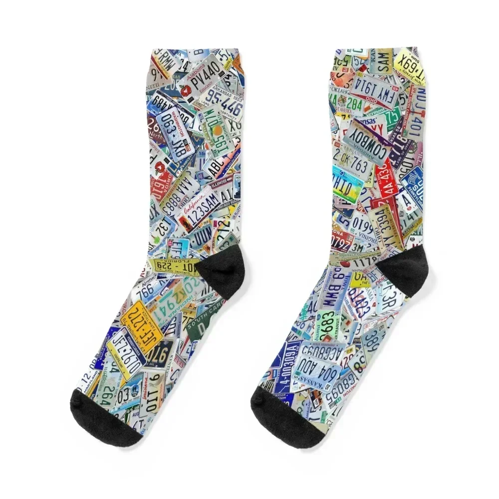 

License Plates Socks hiking colored cute Wholesale Women's Socks Men's