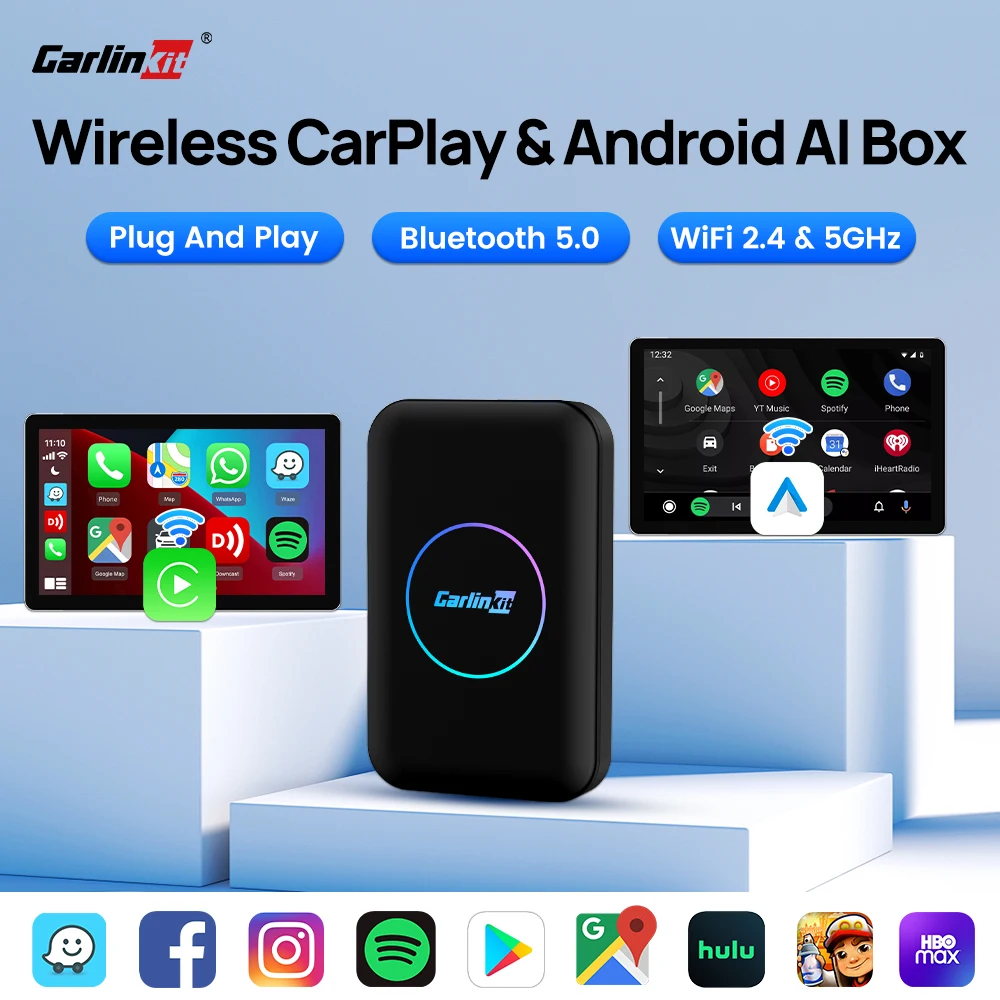 CarlinKit 무선 카플레이 안드로이드 자동 어댑터, 안드로이드 10, 무선 자동차 TV 박스, 빠른 연결 와이파이 2.4, IPTV용 5G AI 박스, 3 + 32G