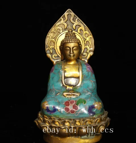 

5.6" Old China antique Ming Dynasty bronze Cloisonne Buddha Buddha statue