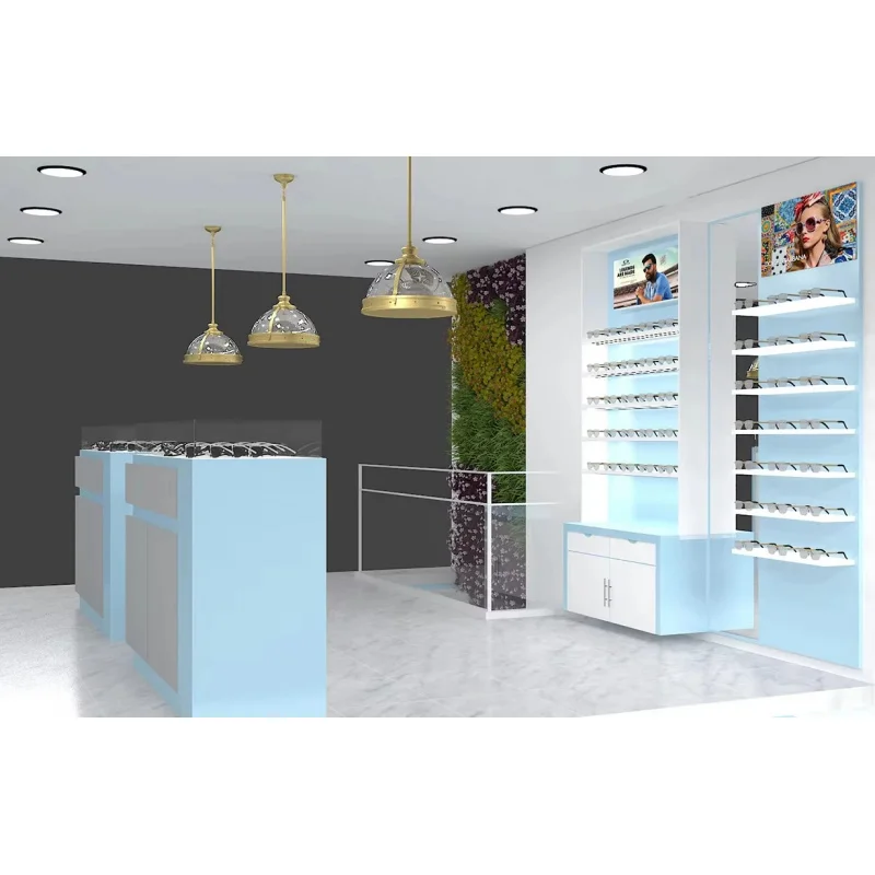 custom.Custom LED-Lit Wooden Eyewear Display Cabinets Shop Interior Design Optical Products Showcase Furniture