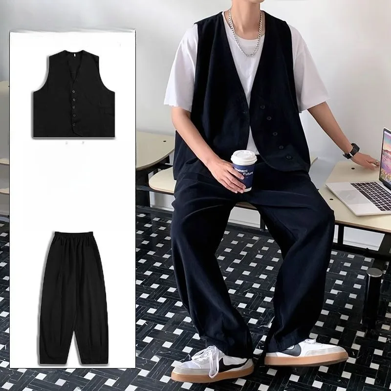 

Мужской комплект из 3 предметов: высококачественный рабочий жилет, модный японский стиль, крутой повседневный наряд для весны и лета