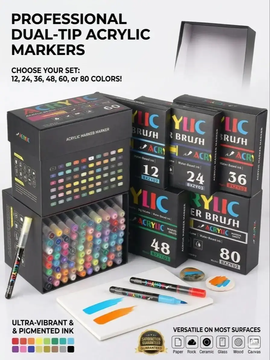 Acrylverfmarkers voor het beschilderen van stenen, Watervaste permanente acrylpennen voor glas, keramiek, canvas, schoenen ontwerpen en schoolprojecten - afbeelding 2