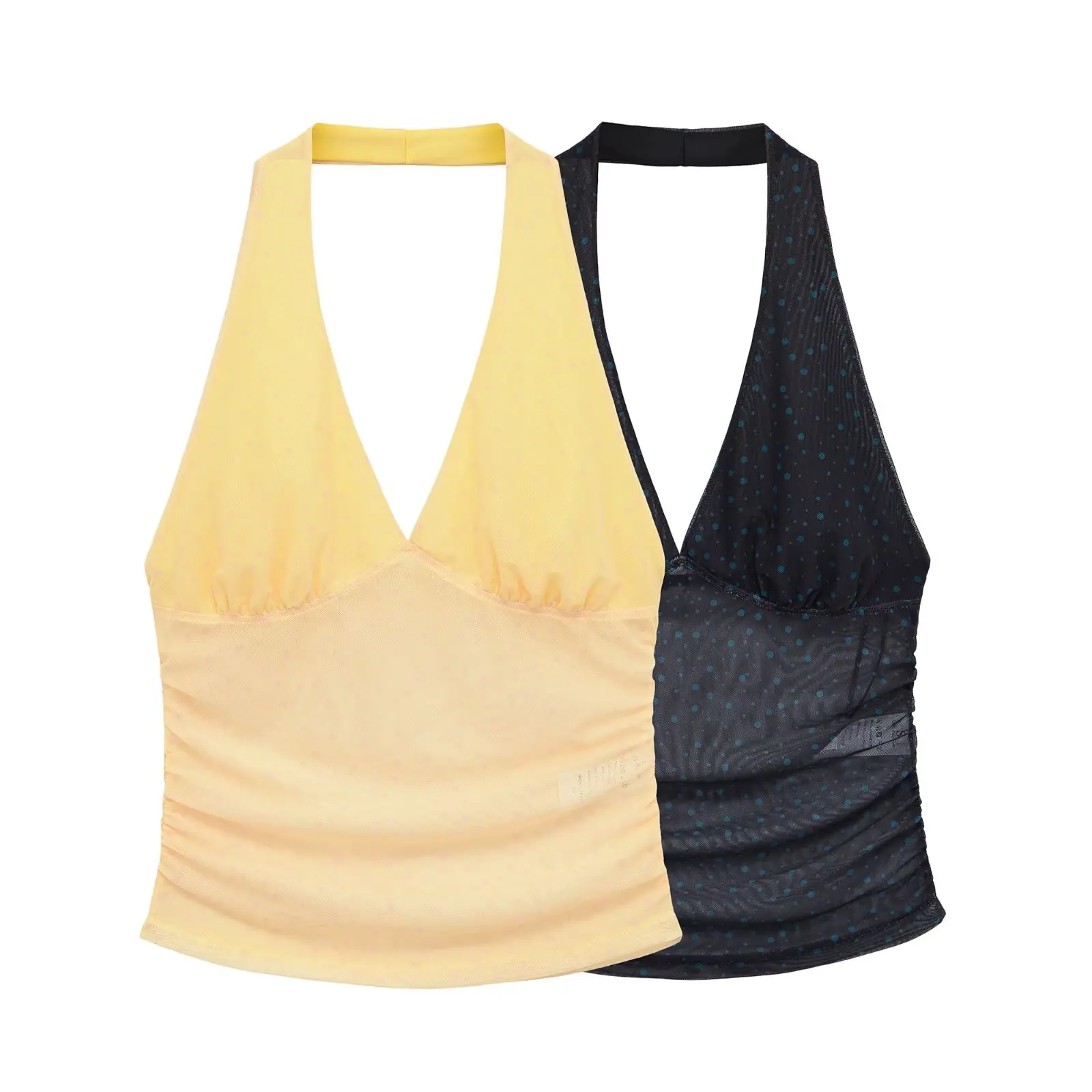 Willshela Women Fashion Patchwork Pleated See Through Backless Tank Tops Vintage Halter Neck Sleeveless Female Chic Lady Tops