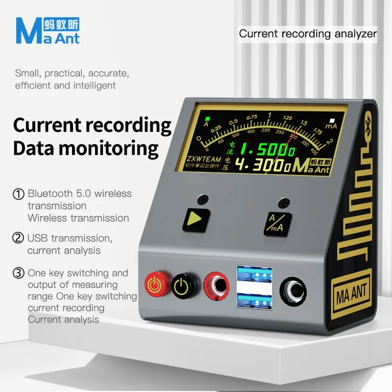 

Smart DC digital ammeter range 400mA/2A output 4.3V/8V Support Bluetooth/wifi to transmit current data Analyze fault current