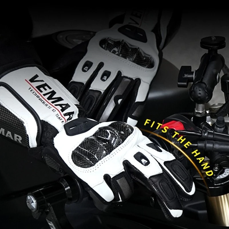 VEMAR All-Season Retro Leather Motorcycle Gloves for Men, High-quality Touch Screen Anti-Slip Anti-Fall Motocross Riding Gloves