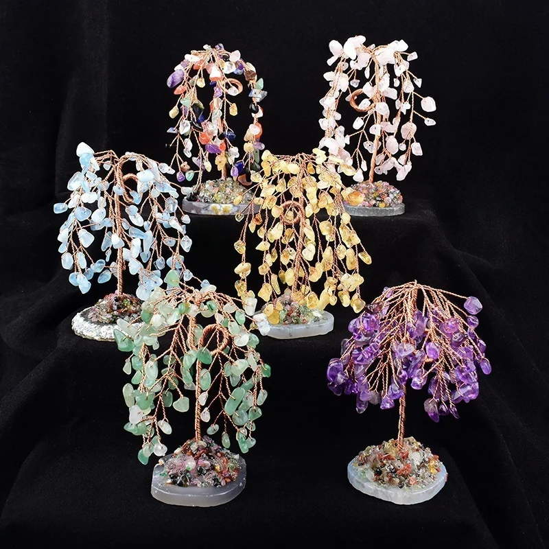 1PC Natural Crystal Tree Hand-made Gravel Willow Agate Lucky Tree Reiki Healing Home Decoration Ornaments Souvenir Gift